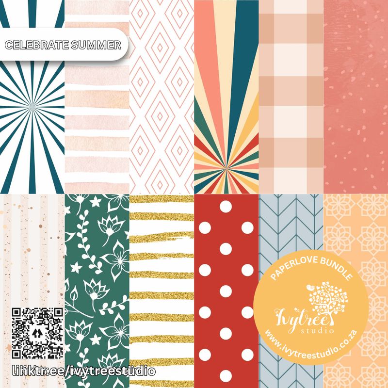 Bold summer scrapbook paper with stripes, florals &amp; polka dots