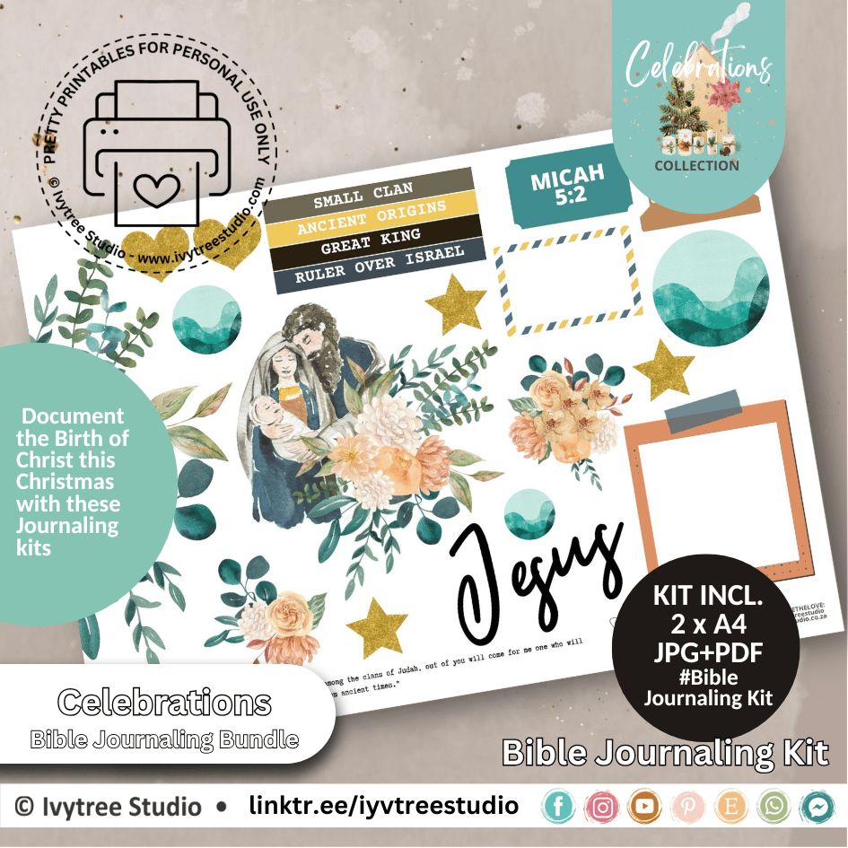 Micah 5:2 journaling kit – printable nativity journaling pages with florals, stars, and faith-inspired Christmas elements