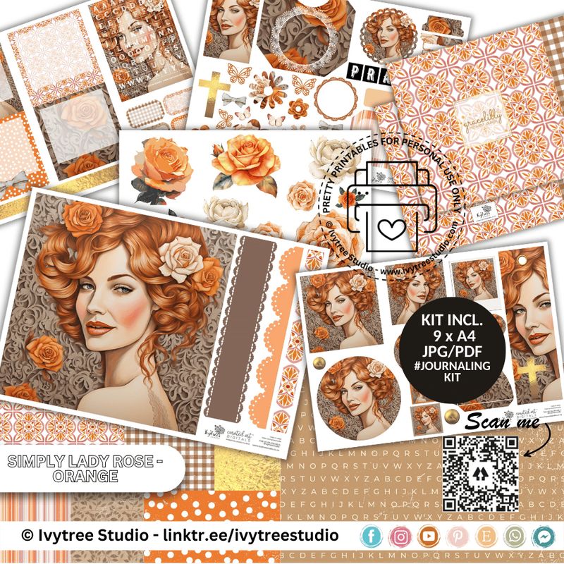 Simply Lady Rose Orange Digital Journaling Kit | Printable Bible Journaling &amp; Creative Faith Printables | Ivytree Studio