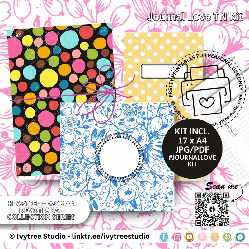 Journal Love Kit printable journaling pages with mini journal cover, Travel notebook kit and 8x8 Journal covers