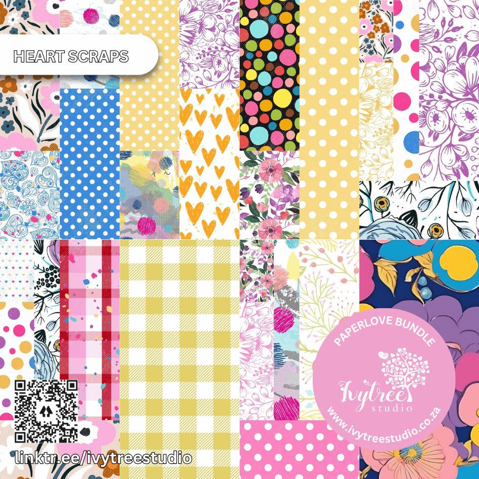 Heart Scraps Paperlove patterned printable papers with florals, hearts, and polka dots | Bible Journaling | Ivytree Studio