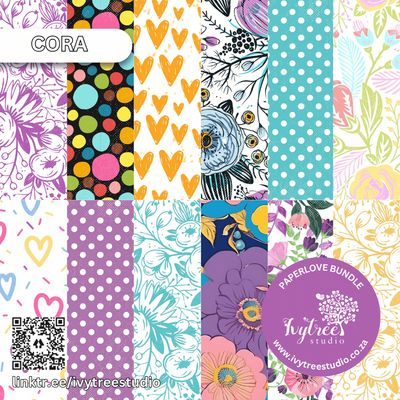 Cora Paperlove printable patterned journaling papers with florals, dots, and colorful hearts | Bible Journaling | Ivytree Stu