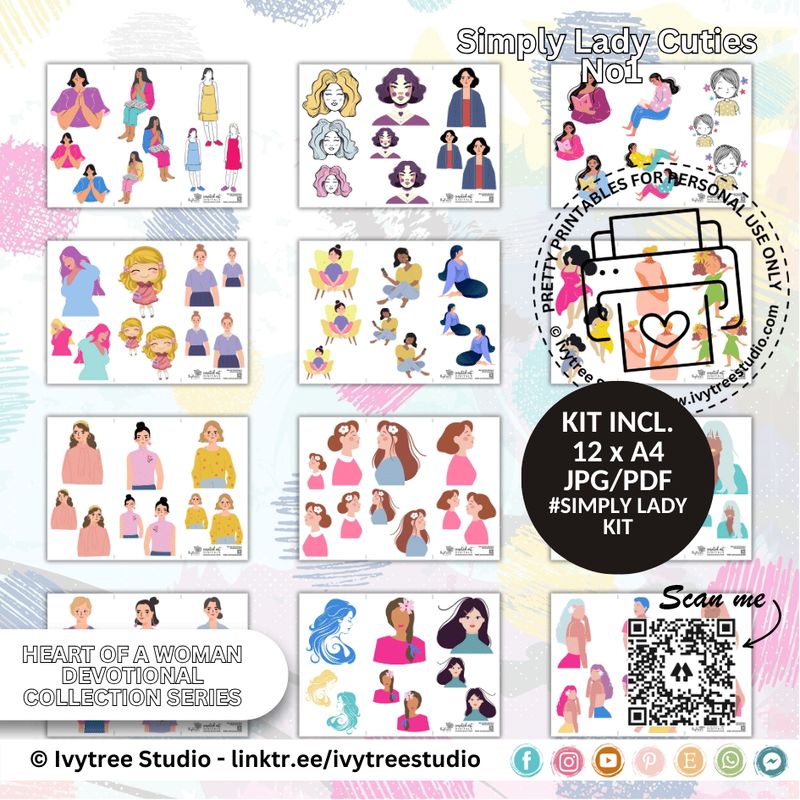 Simply Lady Cuties 1 kit with playful and colorful lady clip art | Bible Journaling | Ivytree Studio