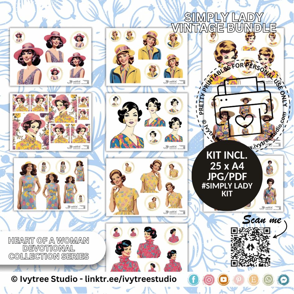Simply Lady Vintage bundle with retro-inspired lady art in different styles | Bible Journaling | Ivytree Studio