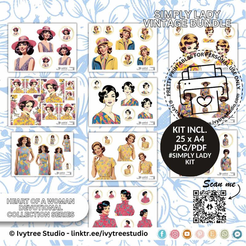 Simply Lady Vintage bundle with retro-inspired lady art in different styles | Bible Journaling | Ivytree Studio