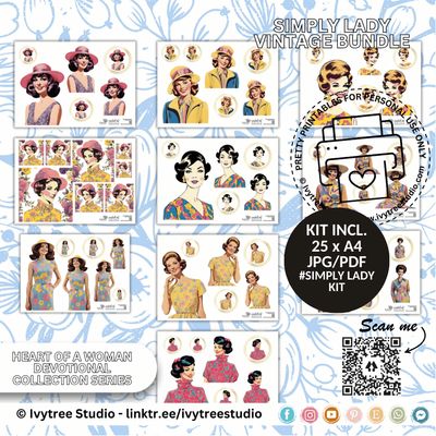 Simply Lady Vintage bundle with retro-inspired lady art in different styles | Bible Journaling | Ivytree Studio