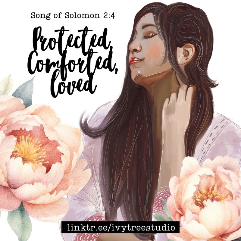 His Banner Art Kit cover with woman portrait, pink florals, “Protected, Comforted, Loved” | Bible Journaling | Ivytree Studio
