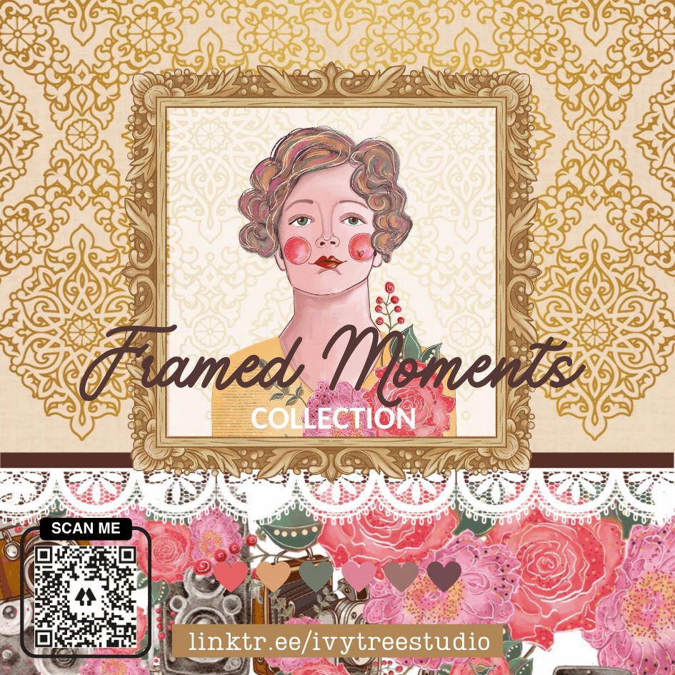 Vintage styled illustrated woman with floral frame and lace details | Bible Journaling | Ivytree Studio