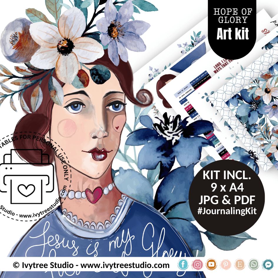 Hope of Glory Art Kit cover with illustrated lady and florals | Bible Journaling | Ivytree Studio