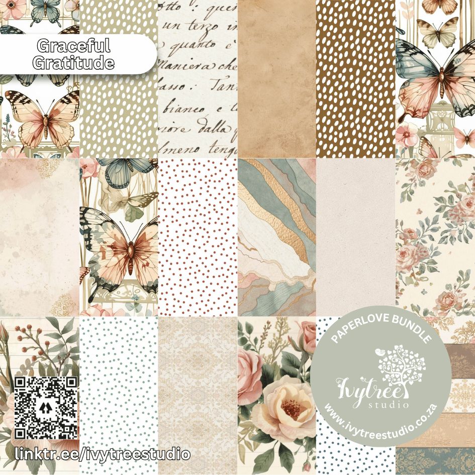 Graceful Gratitude Paperlove Bundle with floral, butterfly, coordinating pattern papers | Bible Journaling | Ivytree Studio