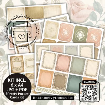 Pretty Pocket Cards Kit – A Year in His Grace | Cute Cuts Ephemera | Bible Journaling | Ivytree Studio