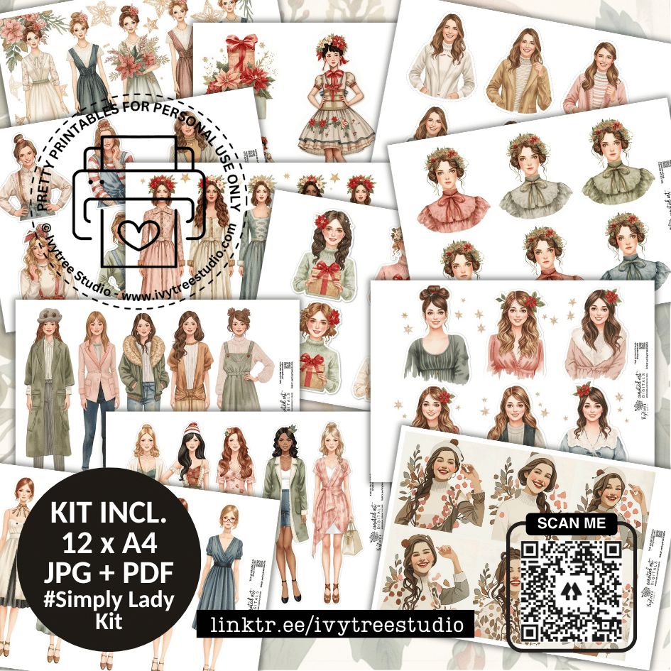 Simply Lady Christmas ephemera | Fashionable feminine illustrations for journaling | Bible Journaling | Ivytree Studio