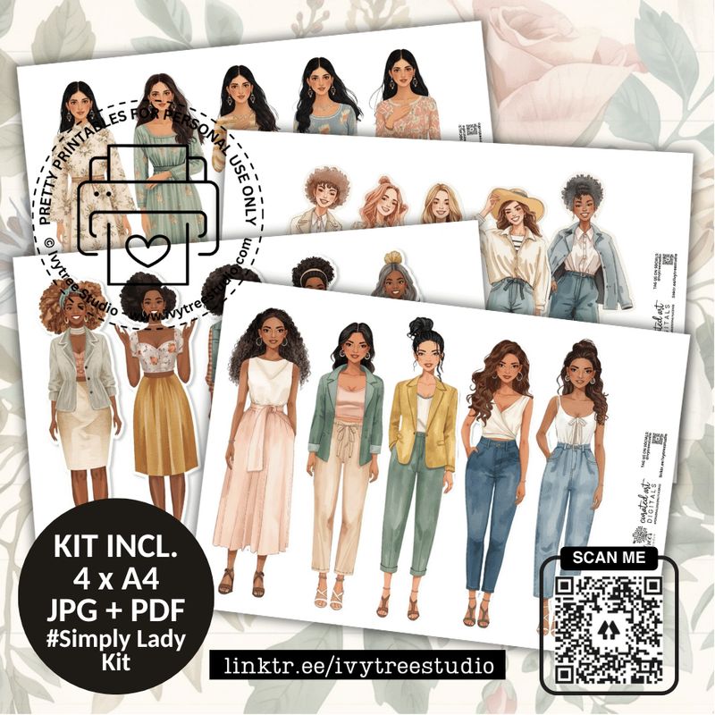 Simply Lady Colourful ephemera | Fashionable feminine illustrations for journaling | Bible Journaling | Ivytree Studio