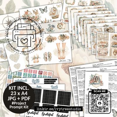 A Year in His Grace Project Prompt Kit with journaling elements, cards, Scripture prompts and titles | Bible Journaling 