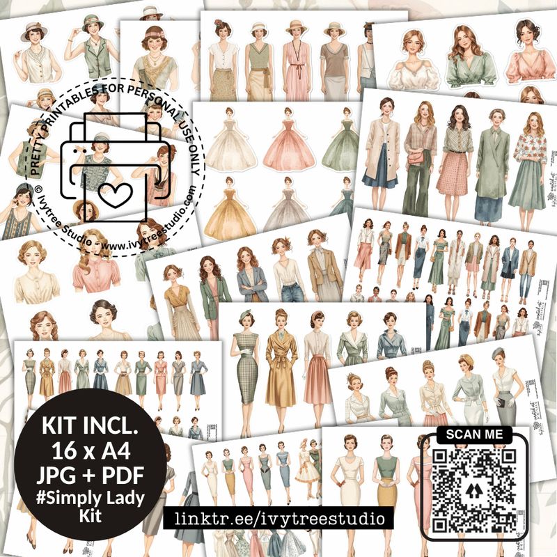 Simply Lady vintage ephemera | Fashionable feminine illustrations for journaling | Bible Journaling | Ivytree Studio