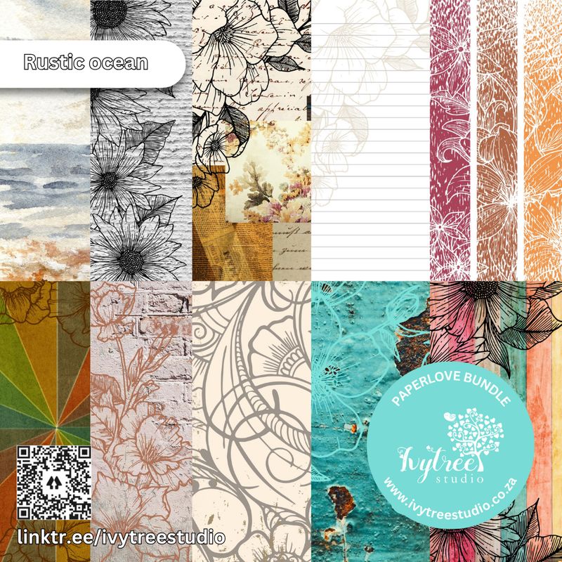 Rustic Ocean | Paperlove Kit – 10 Printable Pattern Papers for Journaling, Scrapbooking &amp; Crafts | Ivytree Studio