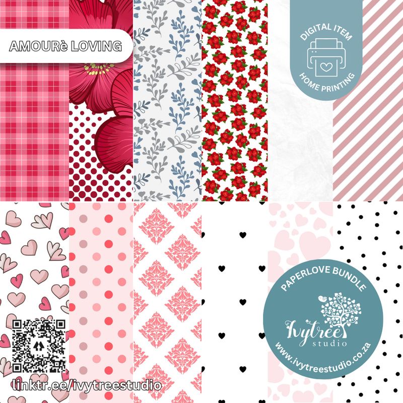 Loving | Paperlove Kit – 12 Printable Pattern Papers for Journaling, Scrapbooking &amp; Crafts | Ivytree Studio