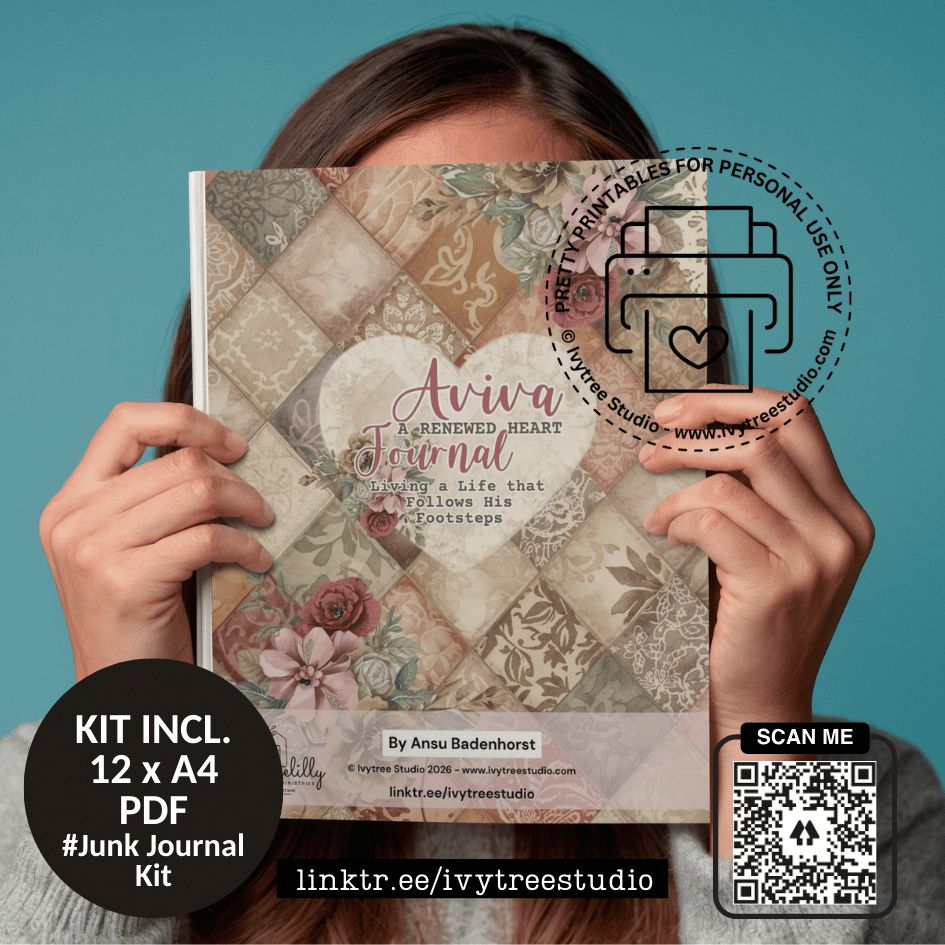 Aviva A Renewed Heart Christian Junk Journal printable kit with vintage faith-inspired papers | Ivytree Studio