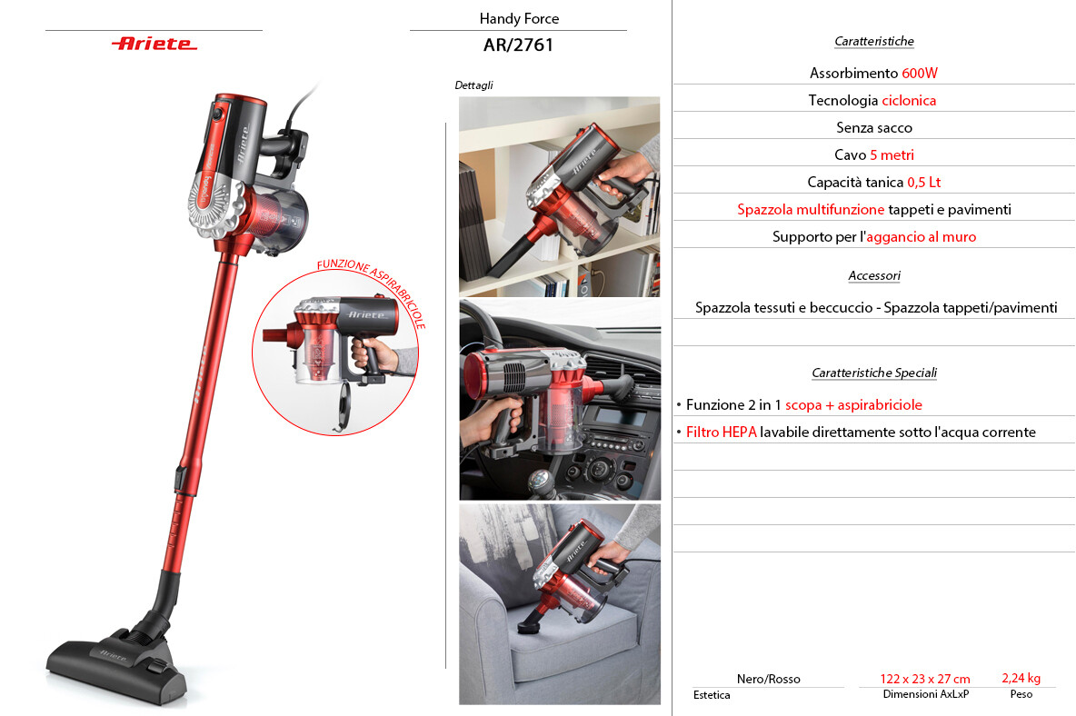 SCOPA ELT ARIETE s/SACCO 2in1 600W