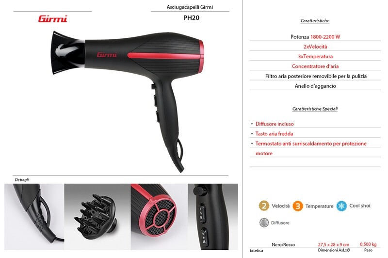 ASCIUGACAPELLI GIRMI 1800-2200 BLK/RED