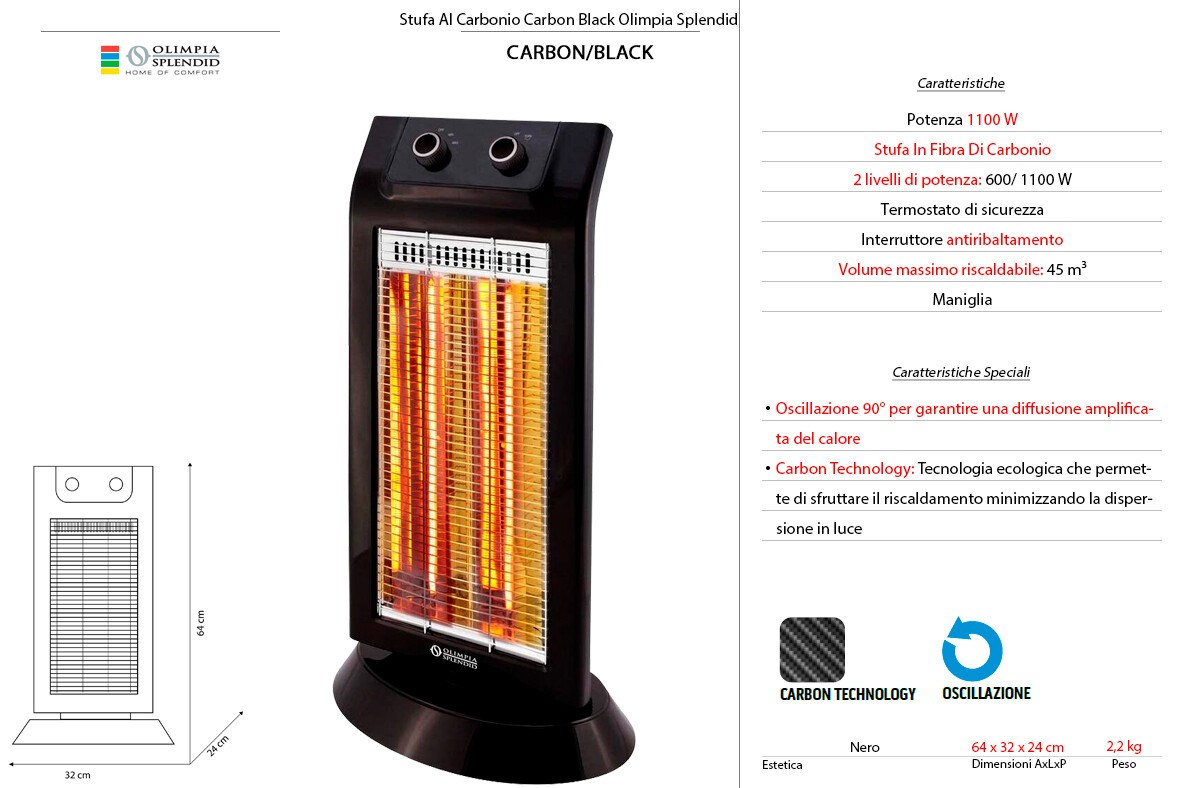 STUFA CARBONIO OLIMPIA ECOLOGICA 1100W