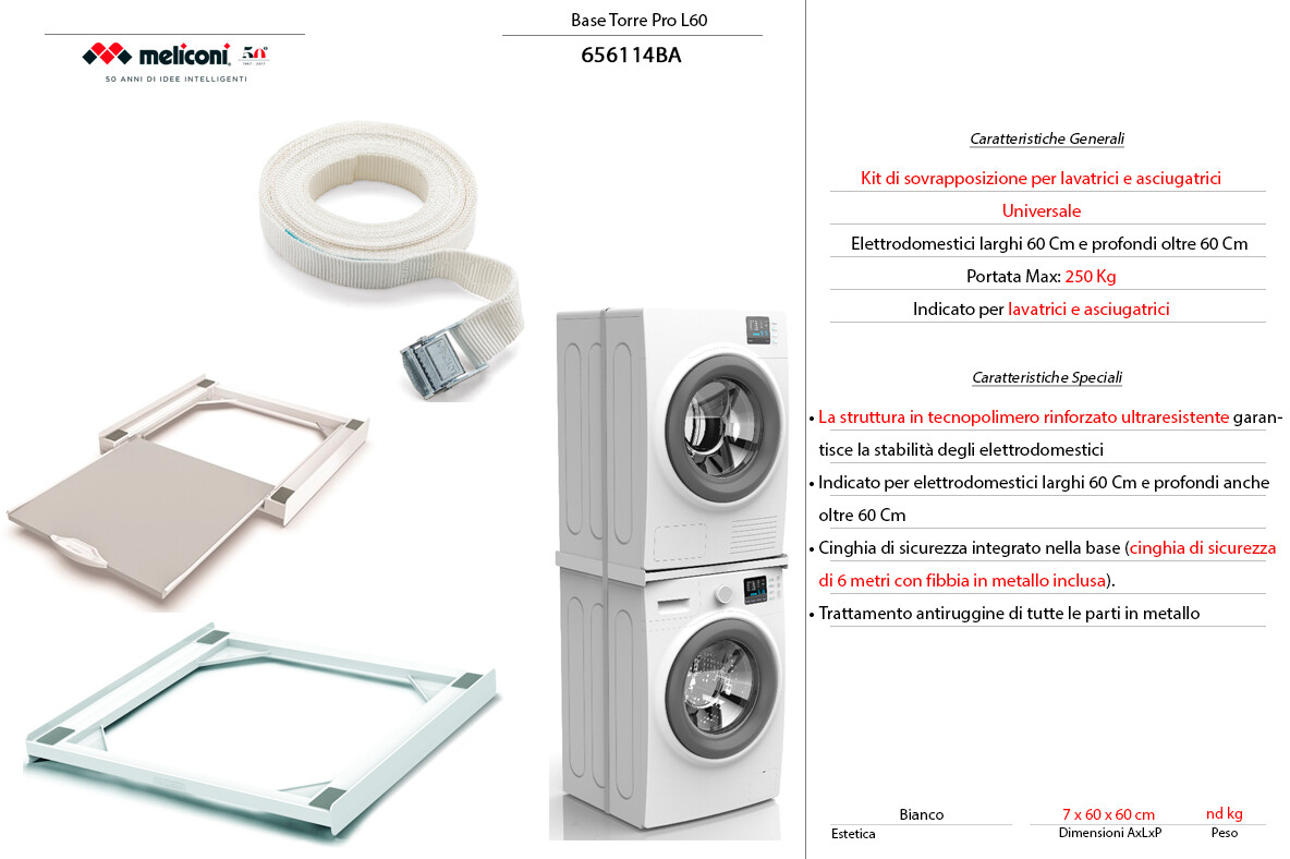 KIT COLONNA MELICONI BASE TORRE ASCIUGATRICE + LAVATRICE