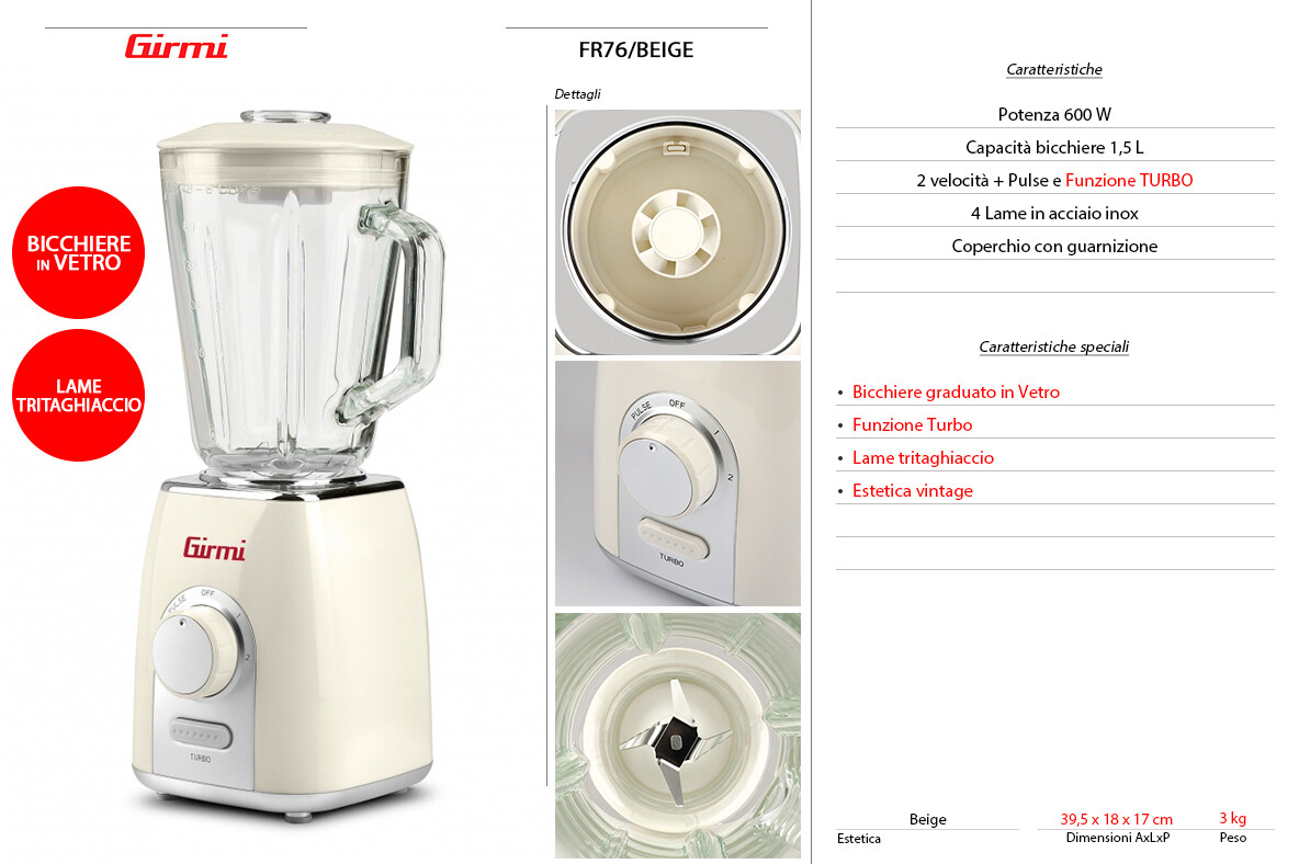 FRULLATORE GIRMI 600W 1,5Lt BEIGE