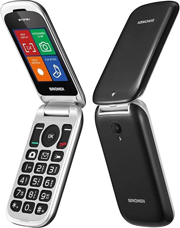 Brondi Stone+ - Cellulare con apertura a conchiglia e flip attivo, Dual Sim, Display 2.4 pollici