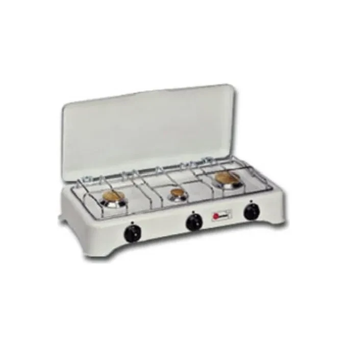 CF Parker 5327. Fornello a gas 3 fuochi, bruciatori in lega Pyral N2 spartifiamma in ottone stampato, griglia in acciaio cromato.