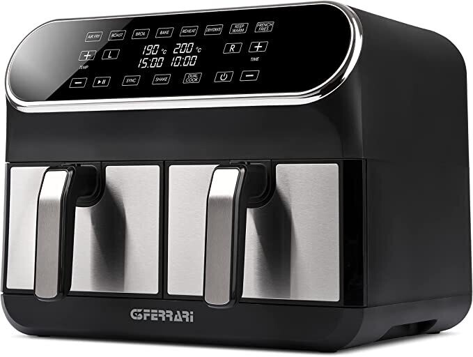 G3 Ferrari G10150 Friggitrice ad Aria Doppia &quot;Friggisano Duo&quot;, 1700W, 8 Litri (4 + 4), Nero / Acciaio