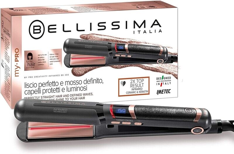 Bellissima Imetec My Pro Creativity Infrared B8 200, piastra lisciante, tecnologia raggi infrarossi, rivestimento in ceramica e cheratina, 11 livelli di temperatura da 130 °C a 230 °C, cavo 1,8 m