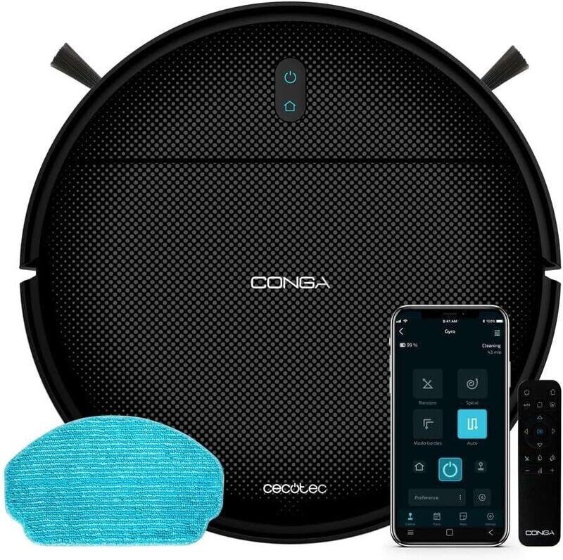 Cecotec Robot aspirapolvere Conga 999 Origin Genesis. Tecnologia Random, 1000 Pa, 2 spazzole laterali, Autonomia 120 Minuti, 6 Programmi, App Remote Control