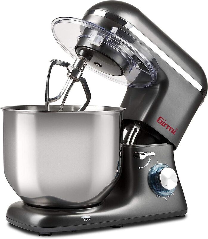 Girmi IM46 Impastatrice Planetaria &quot;Gastronomo 8L&quot;, impasti fino a 3kg, 1400 W (1800 W Max), 8 Litri, 6 Velocità, Grigio Antracite