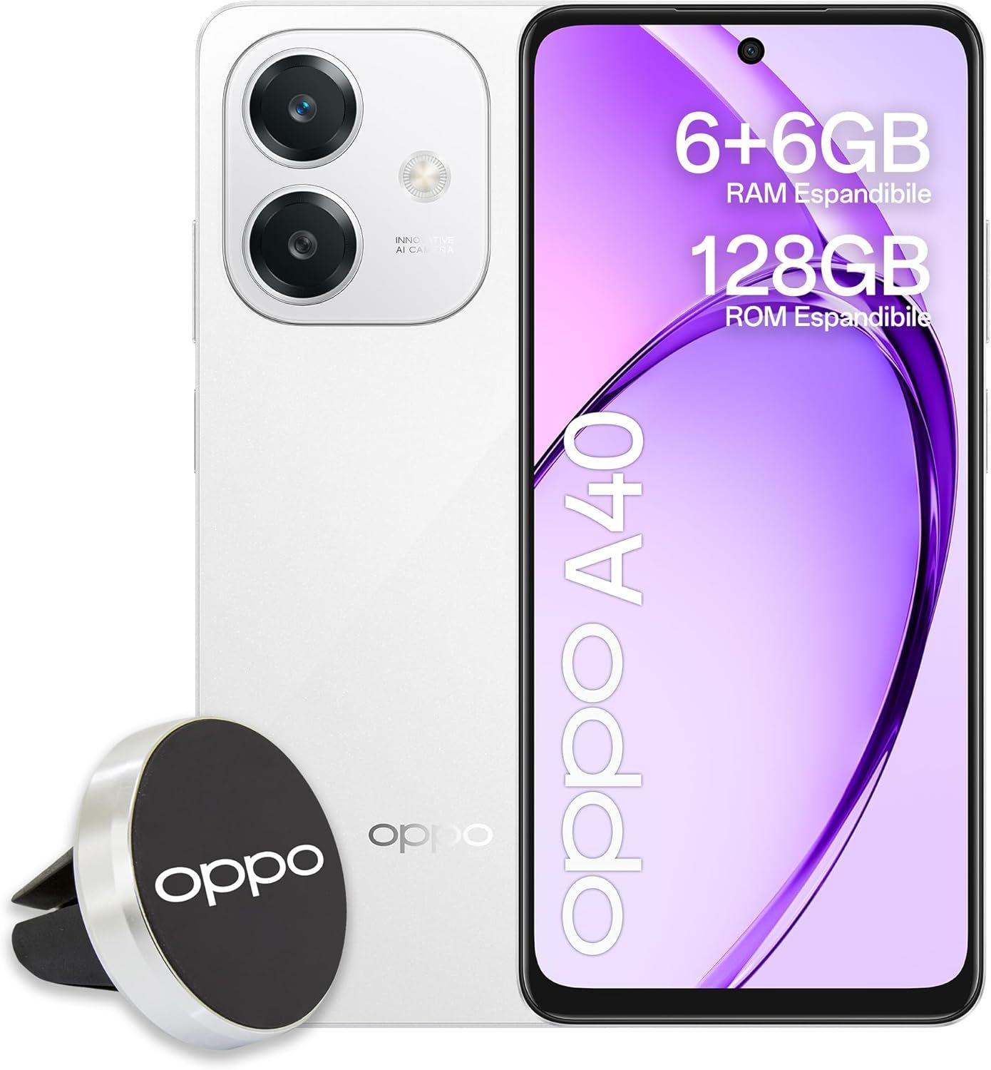 OPPO A40 Smartphone, Fotocamera AI 50MP, Selfie 5MP, Display 6.67” 90HZ LCD HD+, 5100mAh, RAM 12 (6+6) +ROM 128GB (esp1TB)