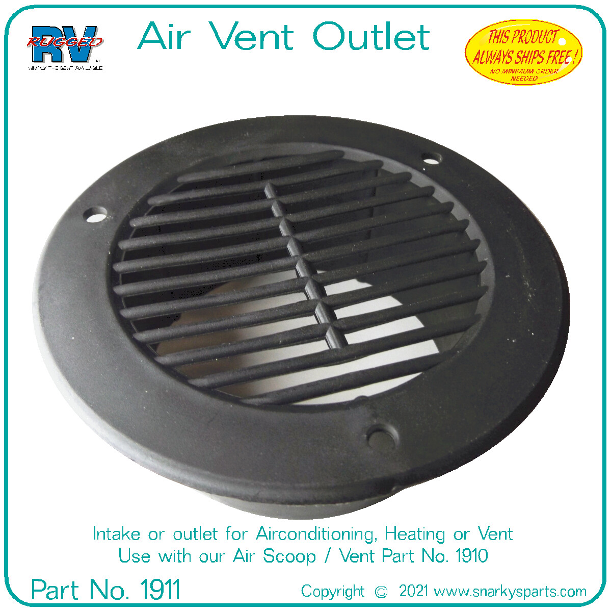 Black Vent Outlet, 4" Vent for 3" tubing