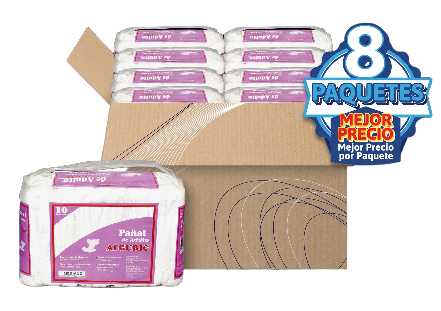 8Pack Pañal de Adulto Alguric Mediano