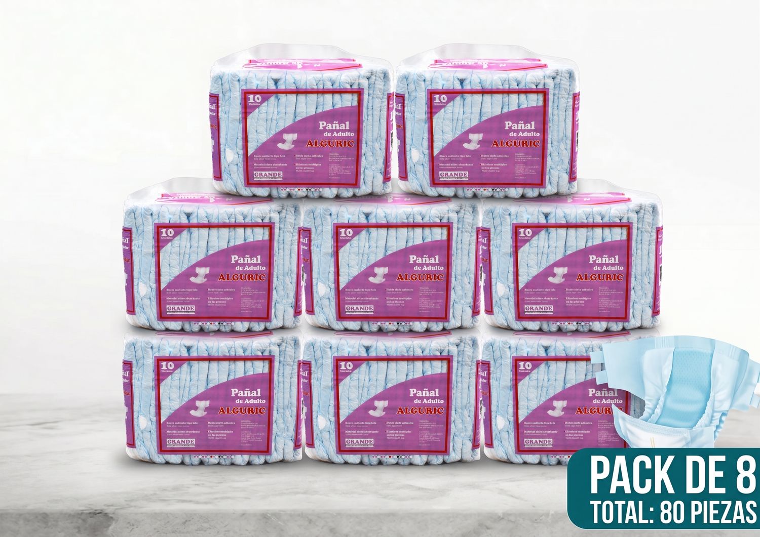 8Pack Pañal de Adulto Alguric Grande 8Pack Pañal de Adulto Alguric Grande
