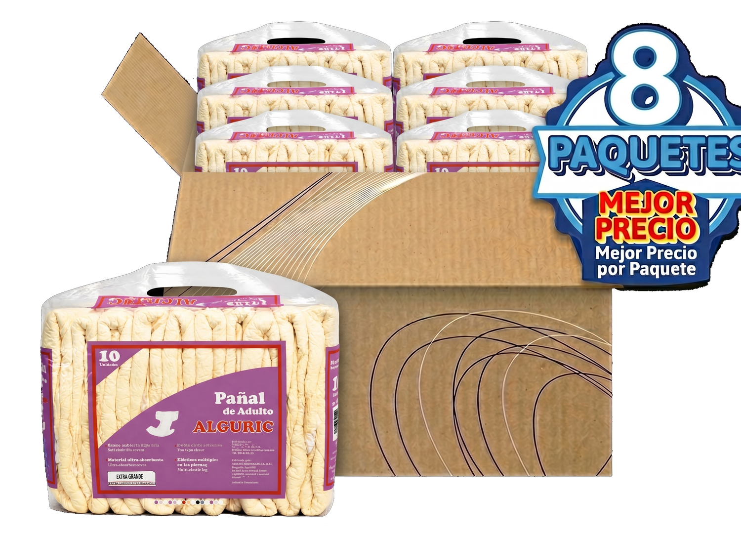 8Pack Pañal de Adulto Alguric Extra Grande