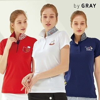 [by GRAY] SUMMER POLO SHIRTS 3pcs SET, OPTION: POLO SHIRT 3pcs SET (RED + NAVY + WHITE), OPTION SIZE: S (90)