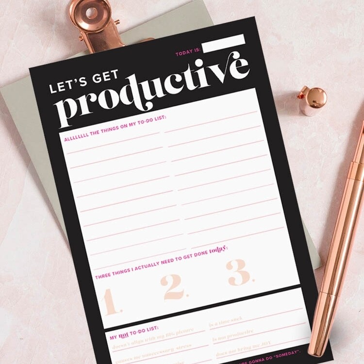 Let's Get Productive - Black & Pink To Do List Notepad