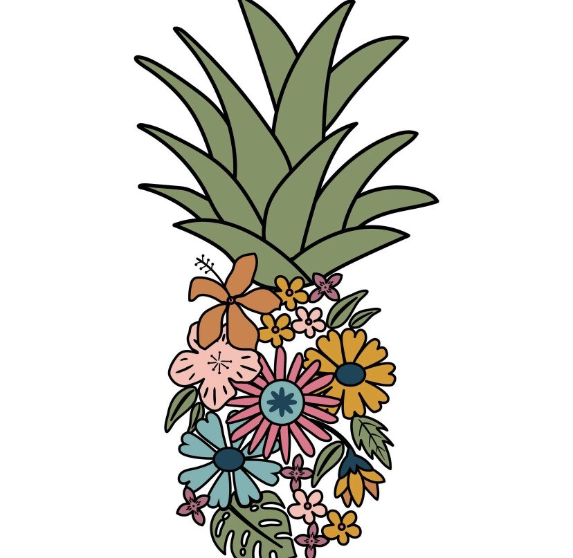 Floral Pineapple Clear, Vinyl Sticker