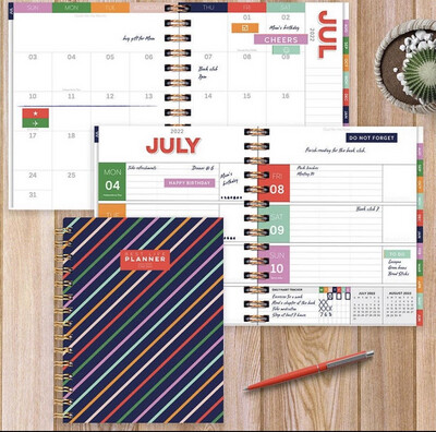 Academic Year July 2022 - June 2023 Preppy Stripe Daily Weekly Monthly Luxe Planner