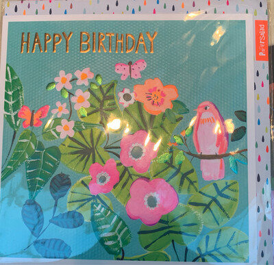 Happy Birthday Floral Card w/ birds