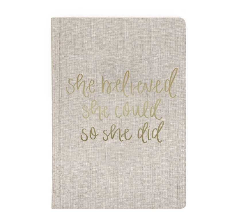 She Believed She Could - Tan and Gold Foil Fabric Journal