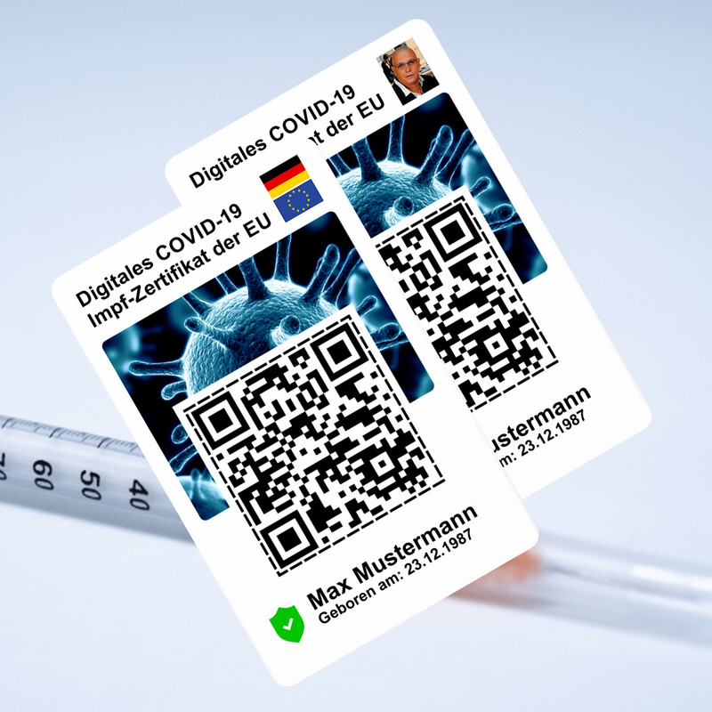 Ihr digitales COVID-19 Impf-Zertifikat der EU - Wahlweise mit oder ohne Lichtbild - auf eine Plastikkarte im Kreditkartenformat drucken lassen