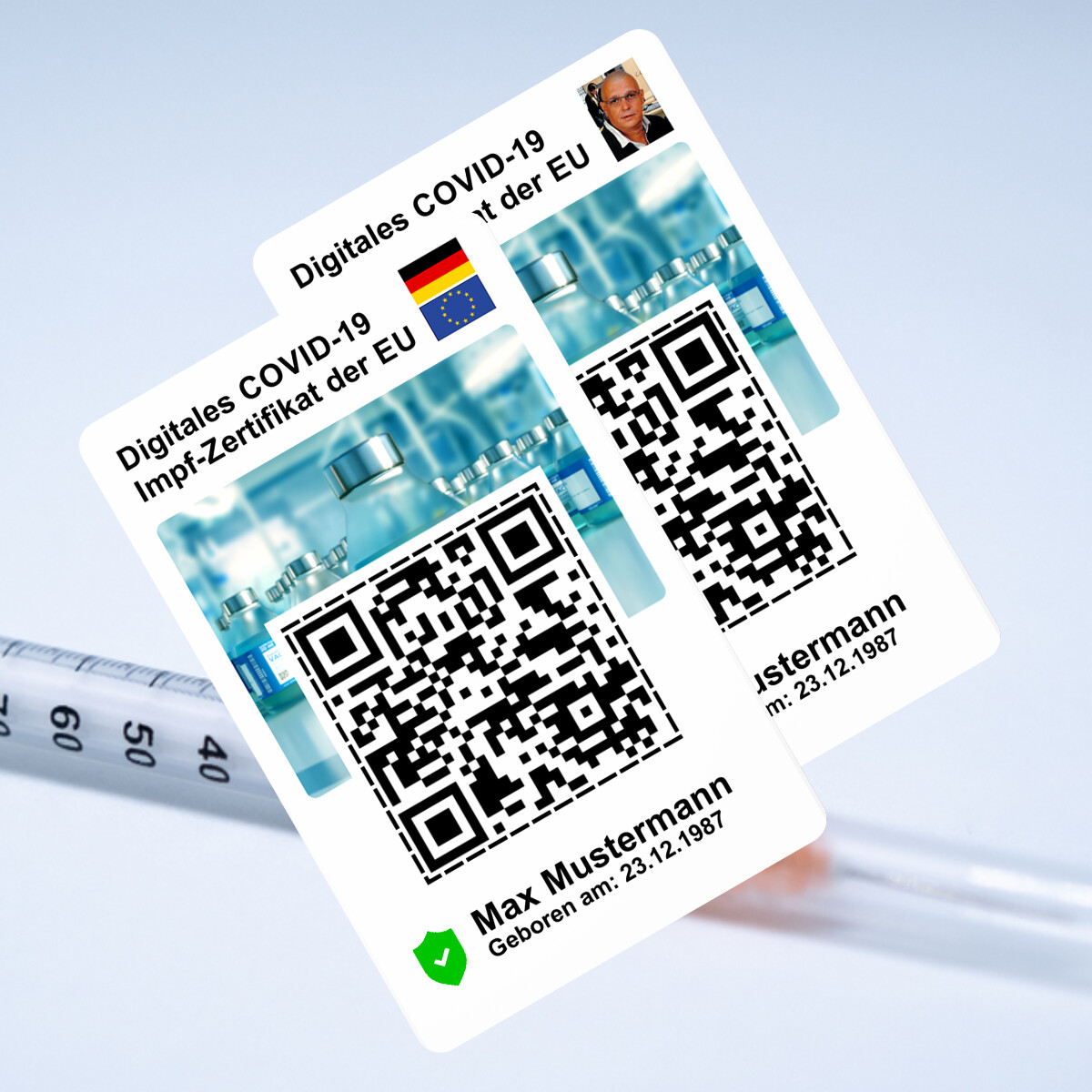 Ihr digitales COVID-19 Impf-Zertifikat der EU - Wahlweise mit oder ohne Lichtbild - auf eine Plastikkarte im Kreditkartenformat drucken lassen
