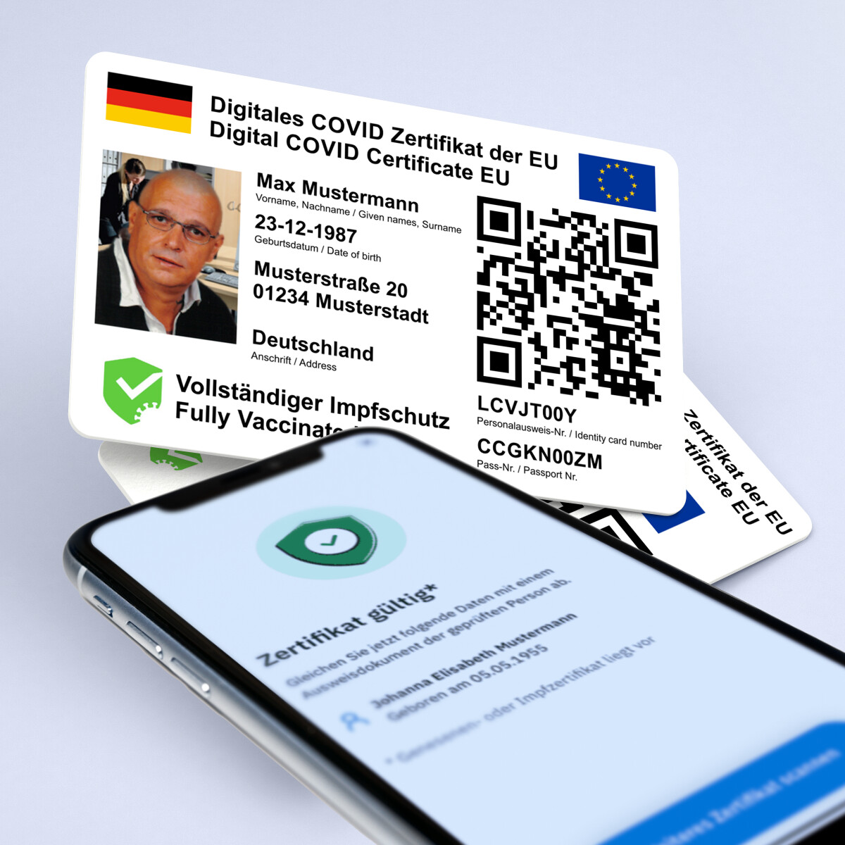Ihr digitales COVID-19 Impf-Zertifikat der EU - mit Lichtbild - auf eine Plastikkarte im Kreditkartenformat drucken lassen (DE/EN - Besonders für Auslandsreisen geeignet)