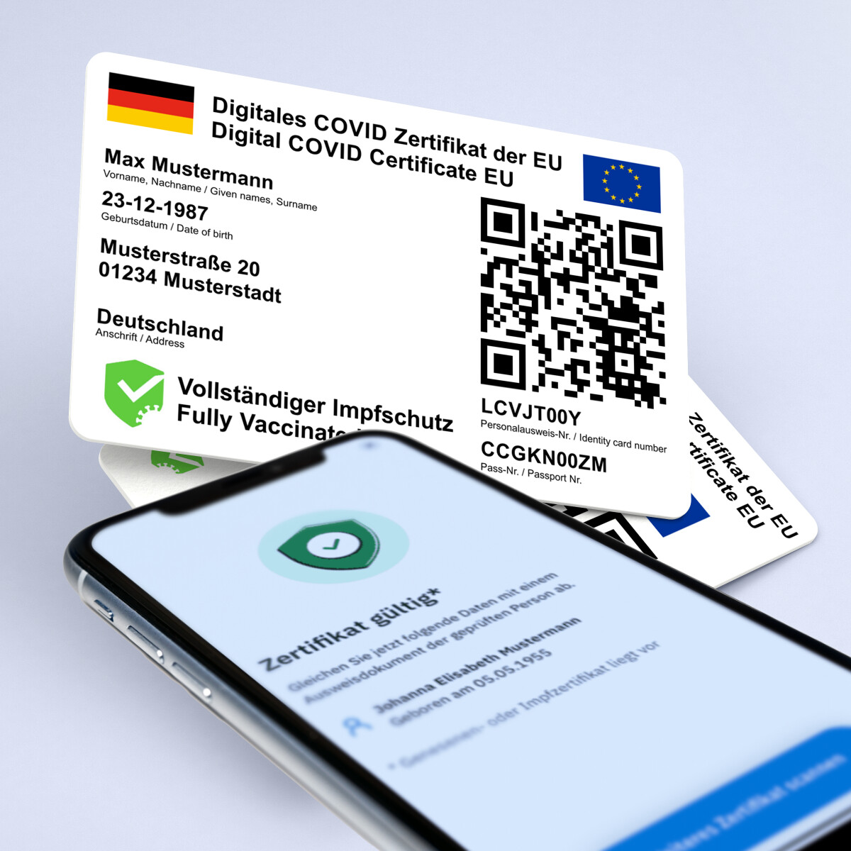 Ihr digitales COVID-19 Impf-Zertifikat der EU - ohne Lichtbild - auf eine Plastikkarte im Kreditkartenformat drucken lassen (DE/EN - Besonders für Auslandsreisen geeignet)
