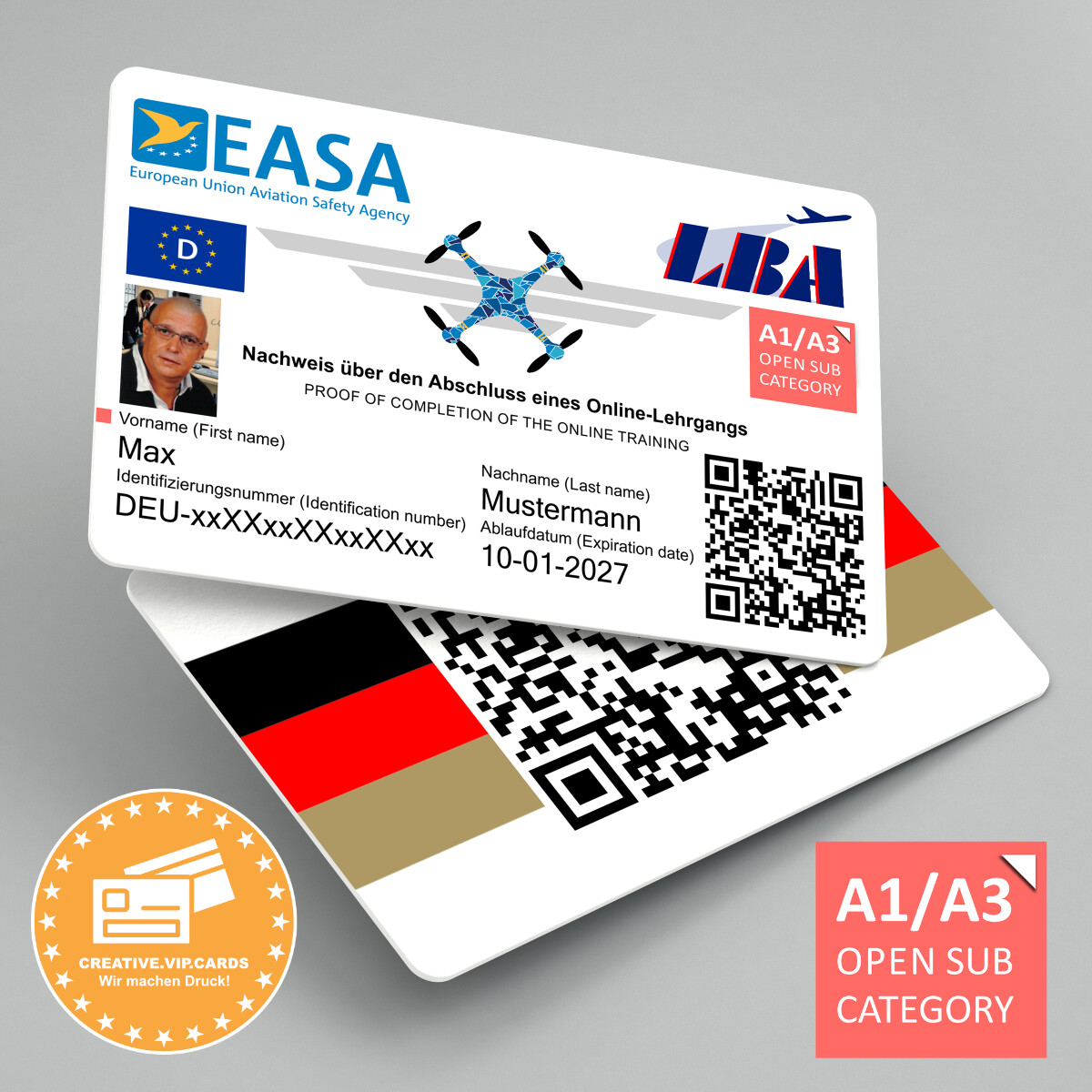 EU - Drohnenführerschein A1/A3 (D) im Kreditkartenformat