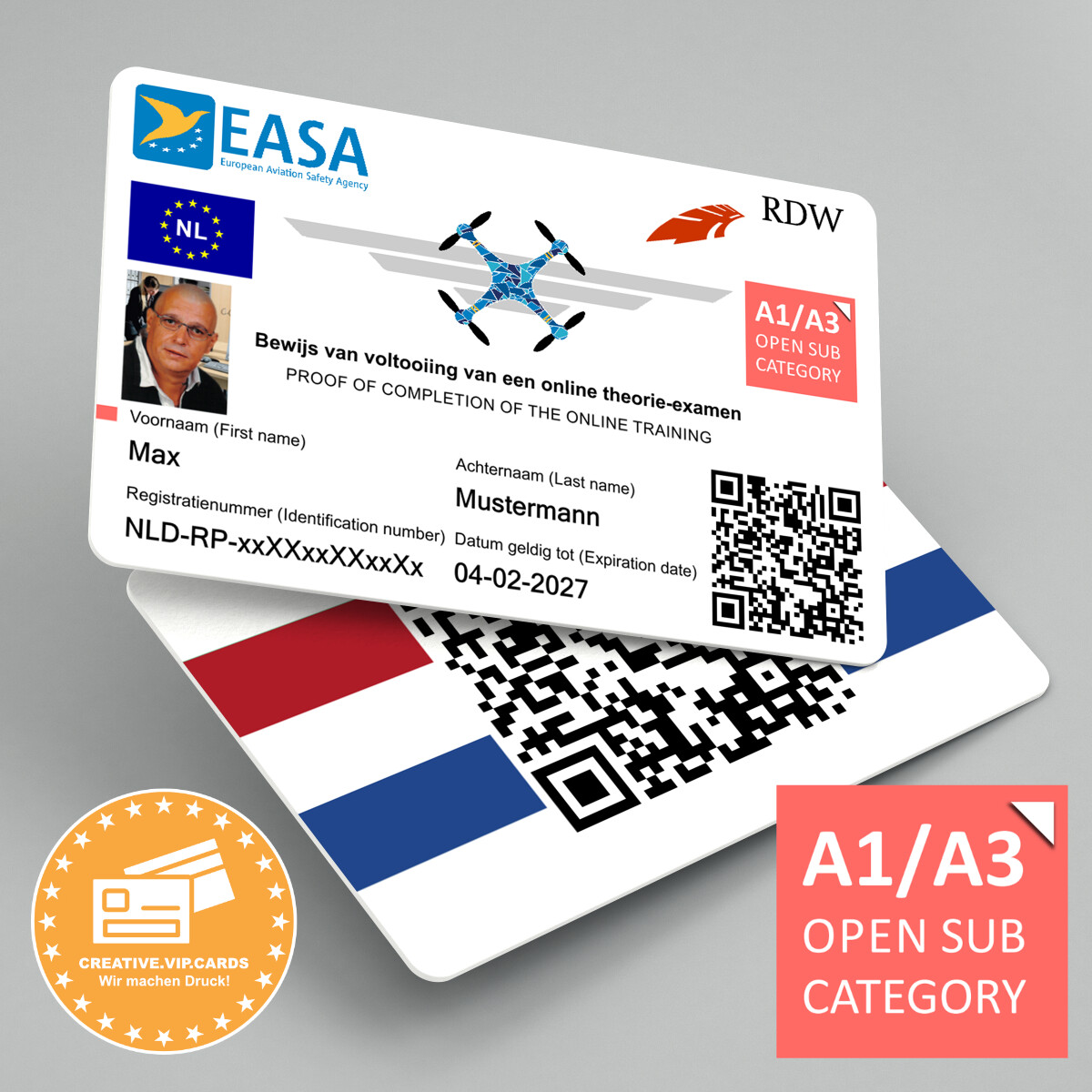 EU - Drohnenführerschein (NL) A1/A3 im Kreditkartenformat